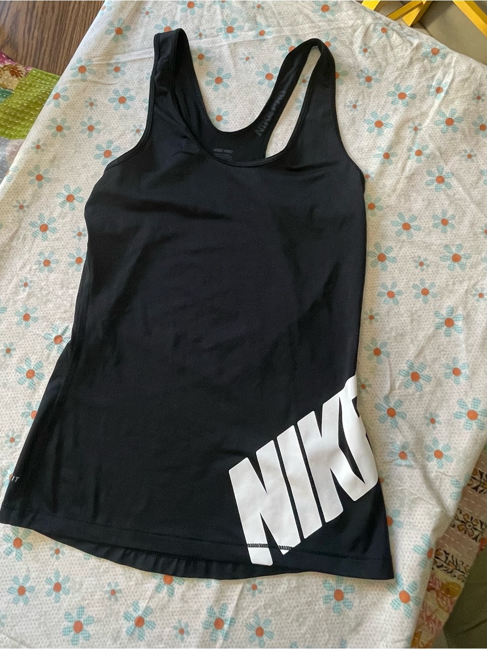 Nike Black Racerback Tank with Bold White NIKE Print Dri-Fit